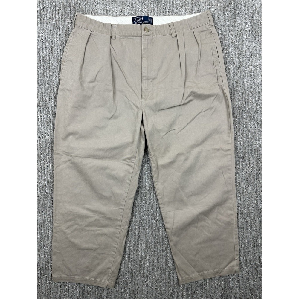 Polo Ralph Lauren Andrew Pants 38x30 (Fits 38x27) Tan Khaki Pleated Chino Cotton
